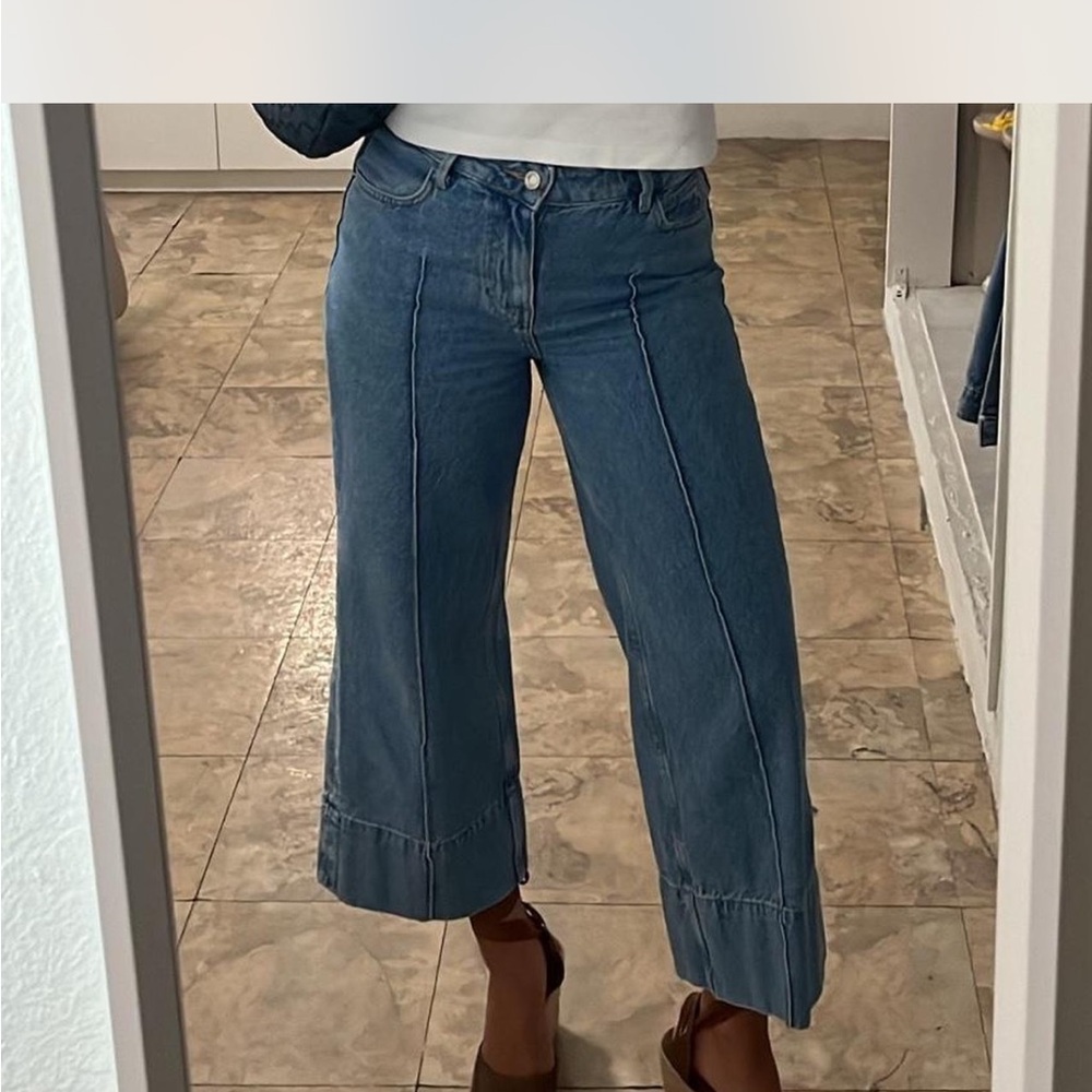 Zara Blue Flare Wide Leg Jeans